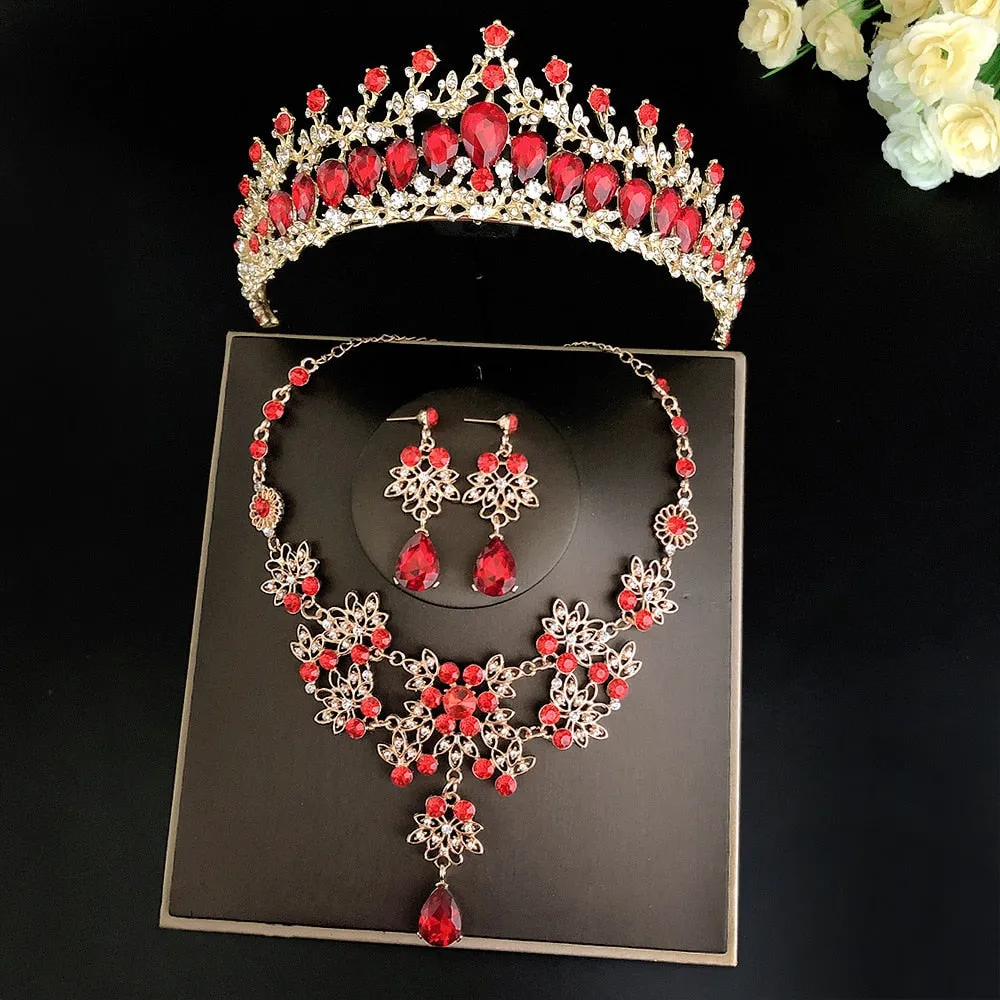 Princesa Crystal Tiaras and Jewelry Sets in Assorted Colors with Rhinestone Earrings with Necklace 