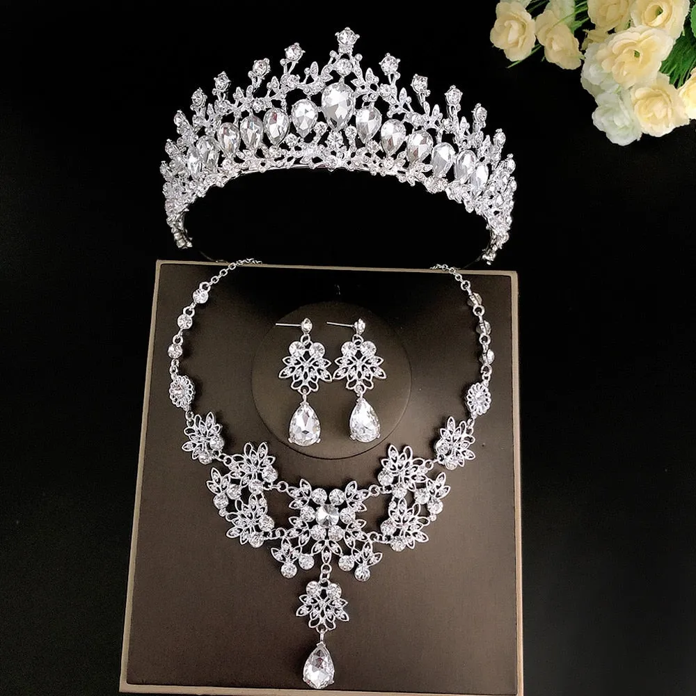 Princesa Crystal Tiaras and Jewelry Sets in Assorted Colors with Rhinestone Earrings with Necklace 