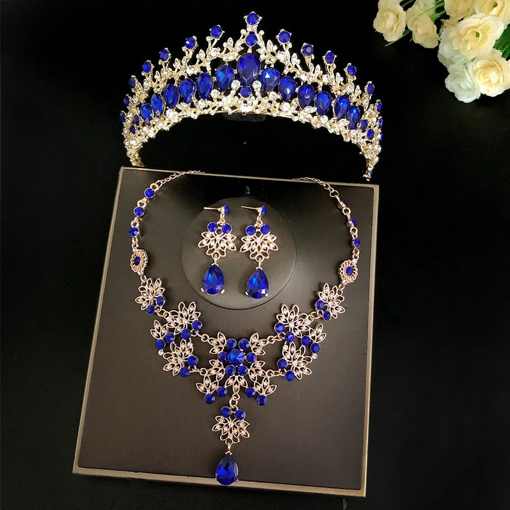 Princesa Crystal Tiaras and Jewelry Sets in Assorted Colors with Rhinestone Earrings with Necklace 