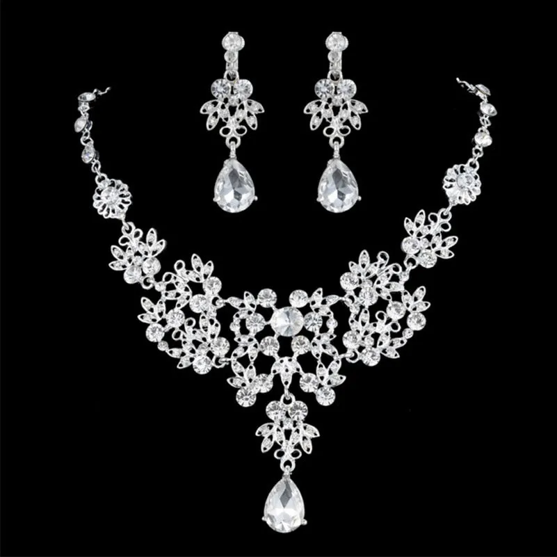 Princesa Crystal Tiaras and Jewelry Sets in Assorted Colors with Rhinestone Earrings with Necklace 