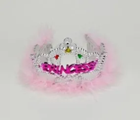 Princess Silver Flashing Tiara w/ Pink Marabou Feather