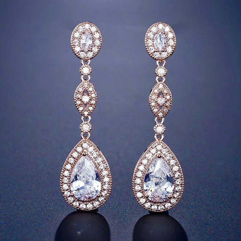 "Alexa" - Cubic Zirconia Bridal Earrings - Available in Silver and Rose Gold