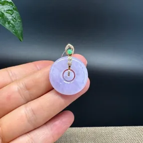 "Good Luck Button" Lavender Jadeite Jade Lucky KouKou Pendant With 18K Rose Gold  Bail