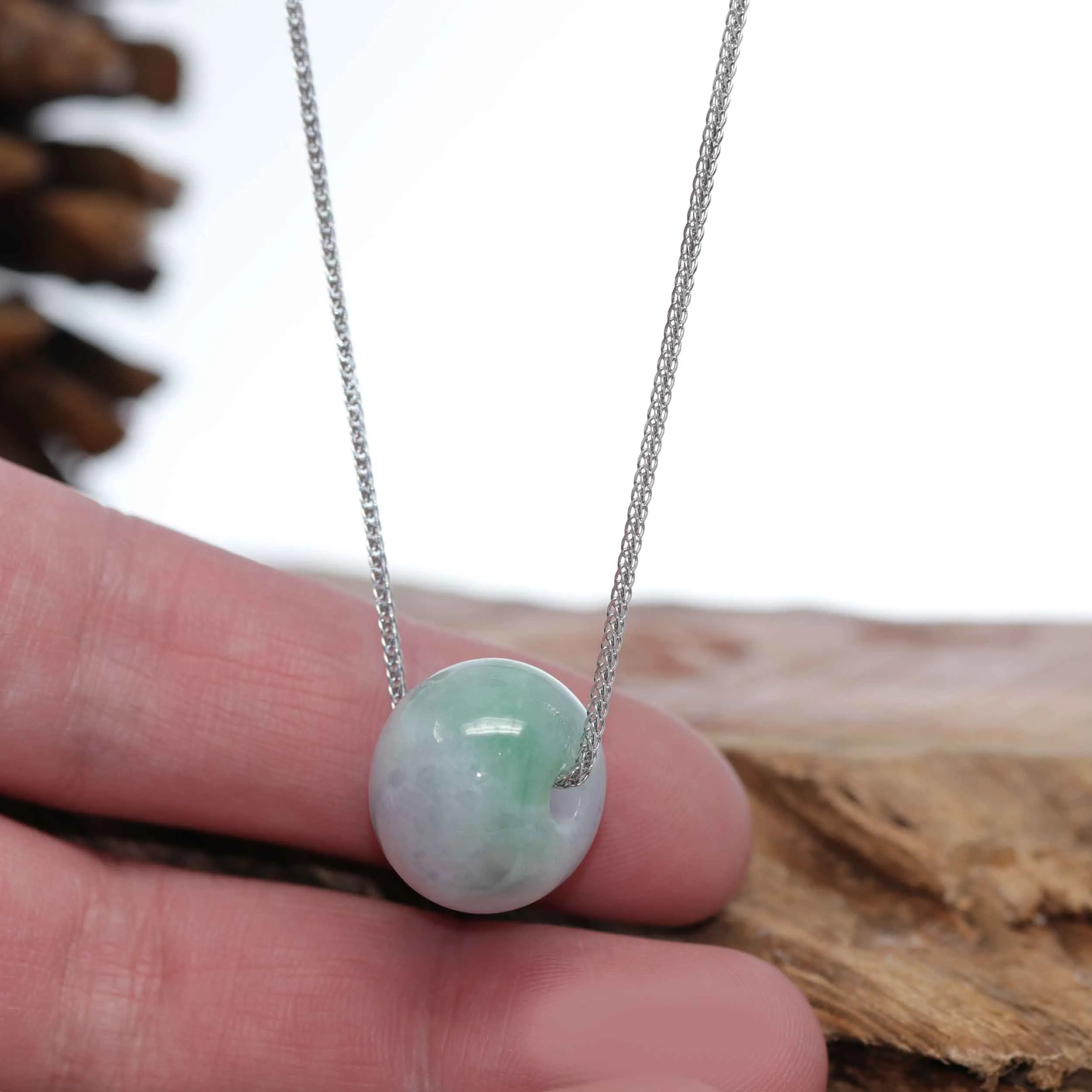 RealJade® Co. "Good Luck Button" Necklace Green & Lavender Jadeite Jade Lucky Tong Tong Pendant Necklace