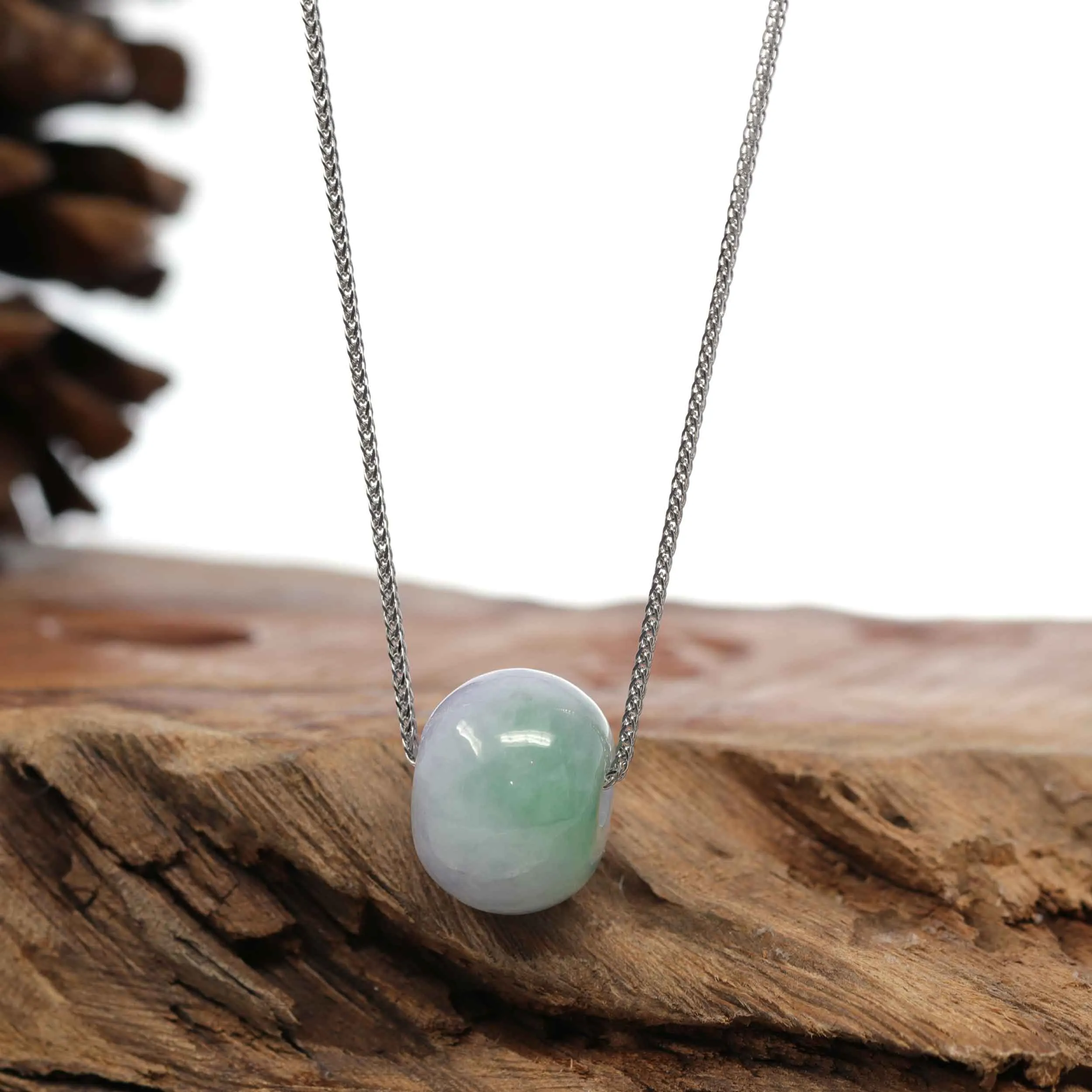 RealJade® Co. "Good Luck Button" Necklace Green & Lavender Jadeite Jade Lucky Tong Tong Pendant Necklace