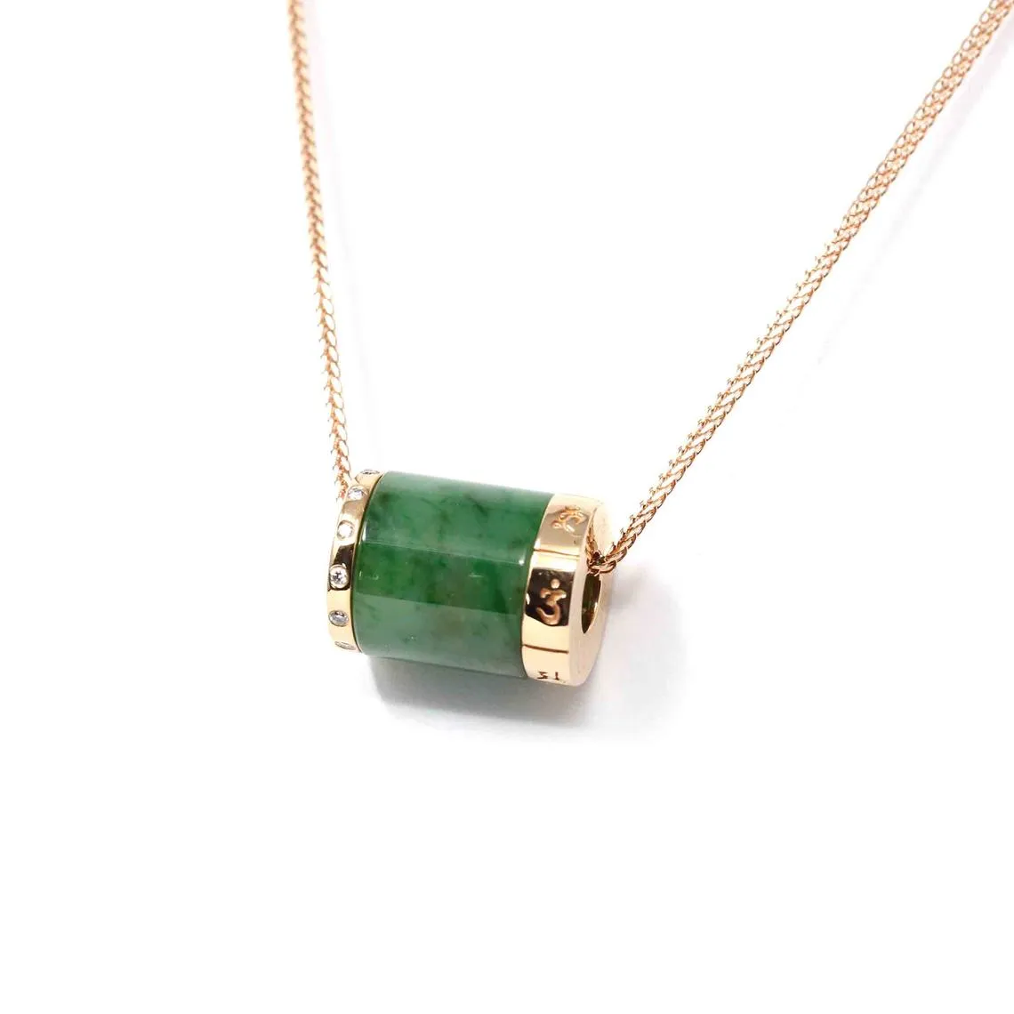 RealJade® "Good Luck Circle" 18k Rose Gold & Genuine Jadeite Jade Diamonds Pendant Necklace - Jade Jewelry