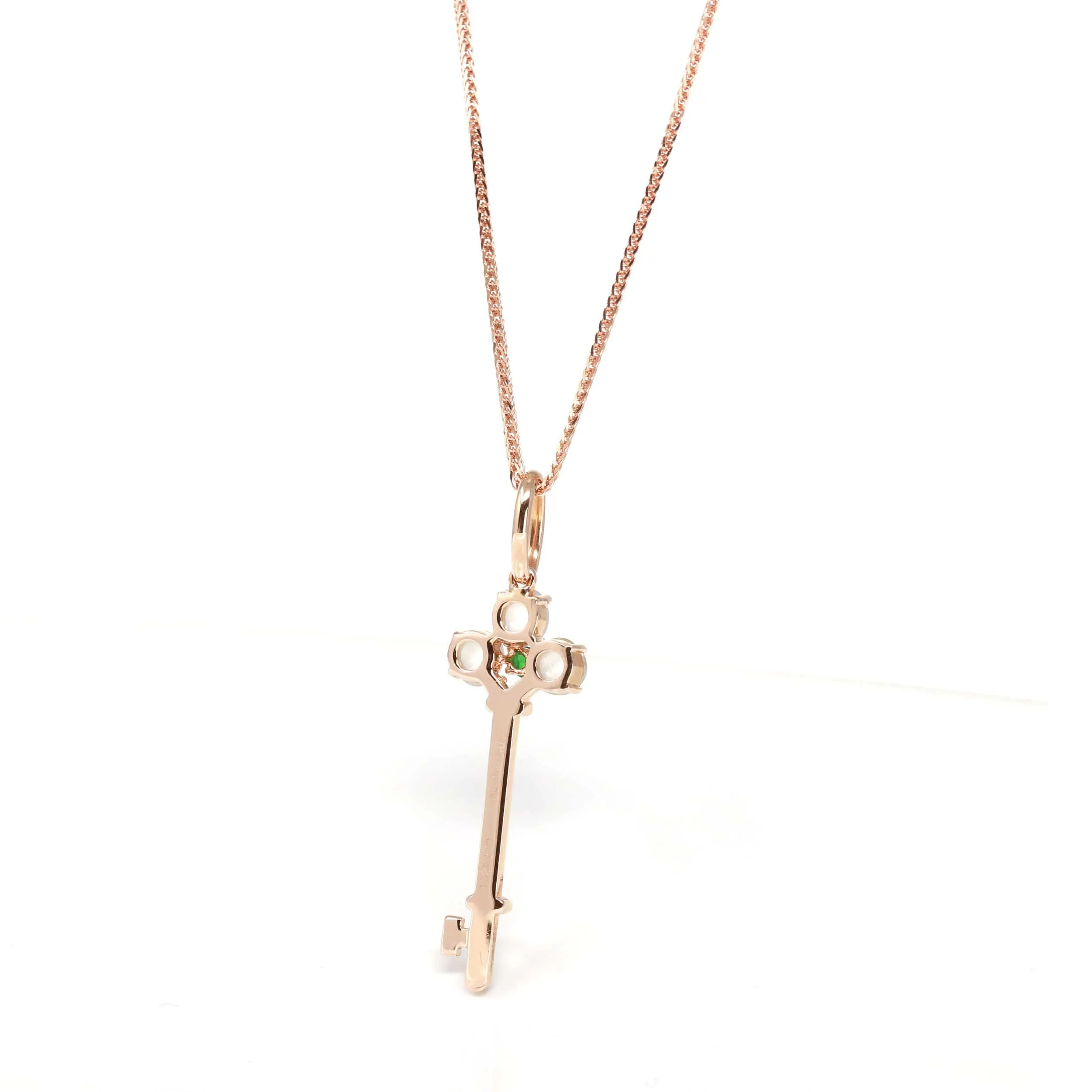 RealJade® "Jadeite Good Luck Key" 18k Rose Gold Genuine Burmese Jadeite Necklace With Diamonds