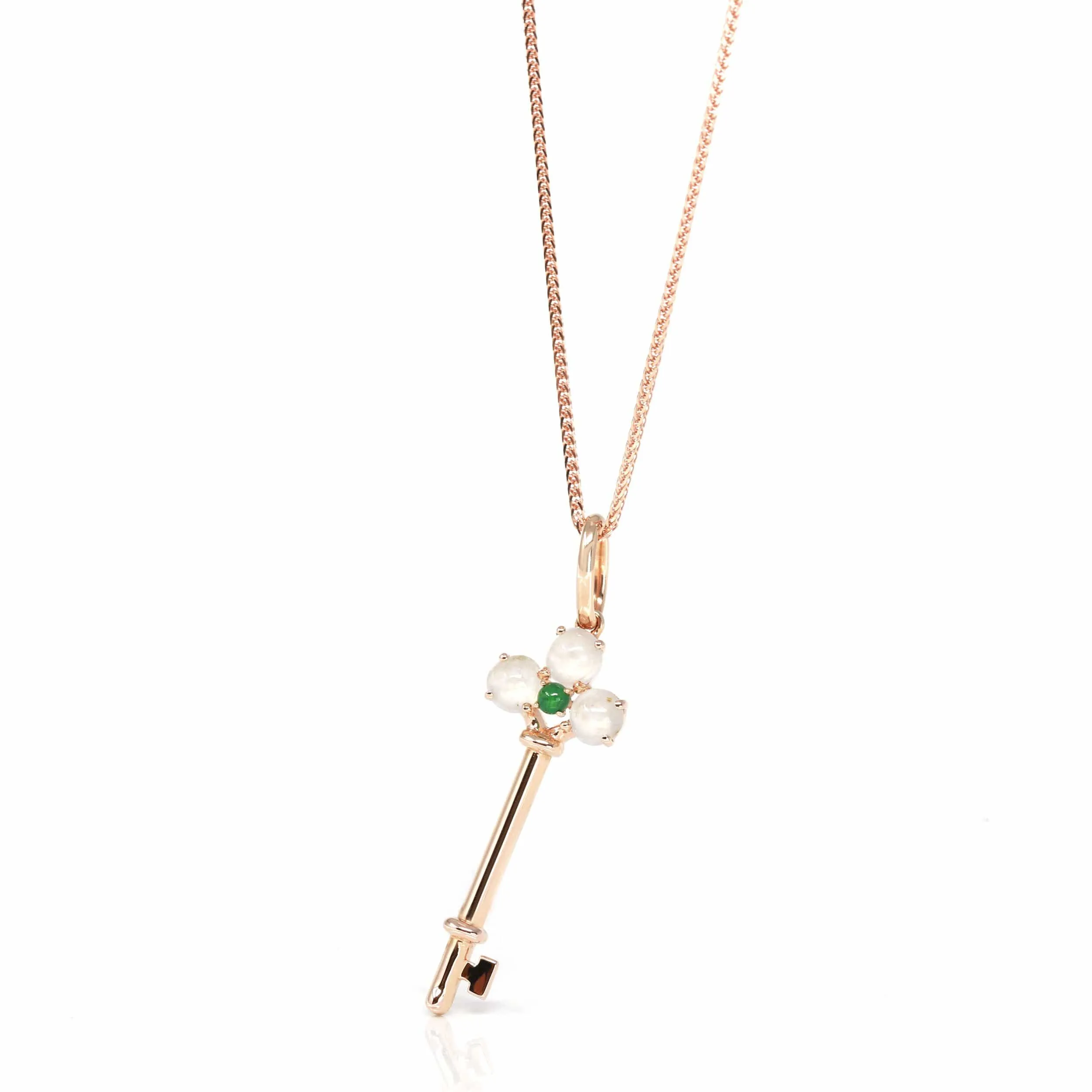 RealJade® "Jadeite Good Luck Key" 18k Rose Gold Genuine Burmese Jadeite Necklace With Diamonds