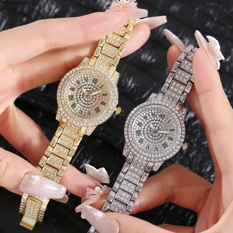 Retro Diamonds Thin Strap Business Women's Watch Simple Business Style Quartz Watch