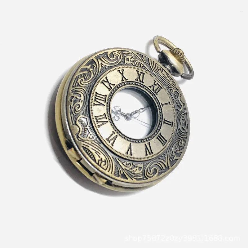 Retro Style Green Bronze Roman Simple Pocket Watch Classic Commemorative Quartz Watch