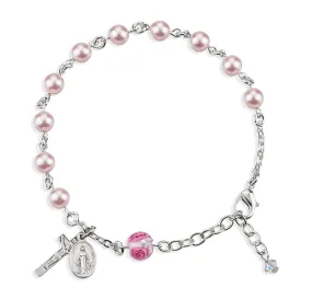 Rosary Bracelet Created with 6mm Pink Finest Austrian Crystal Pearl Beads by HMH - BR690PK