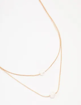 Rose Gold Plated Double Layer Single Pearl Necklace