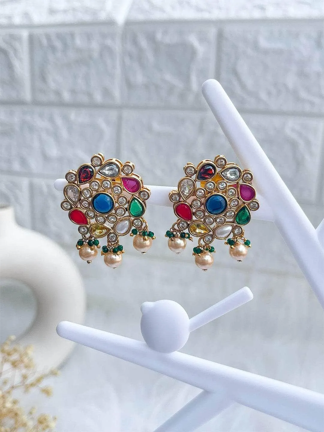 Round Navratna Earrings