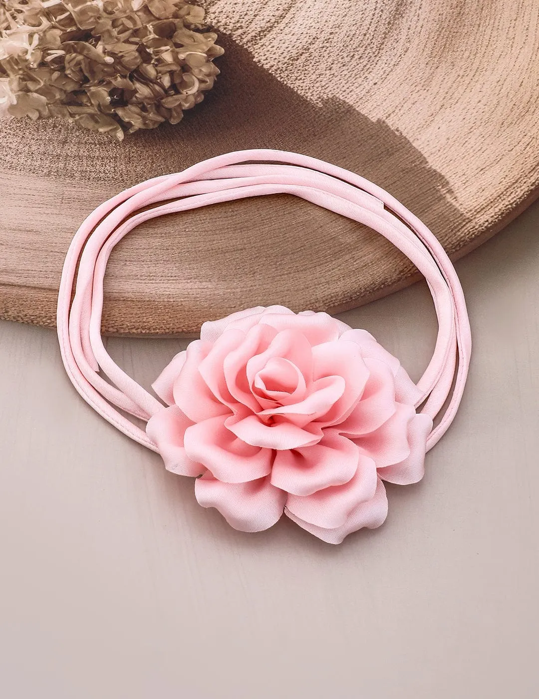 Rubans Soft Pink Satin Rose Choker Necklace - Elegant Statement Piece For Stylish Occasion