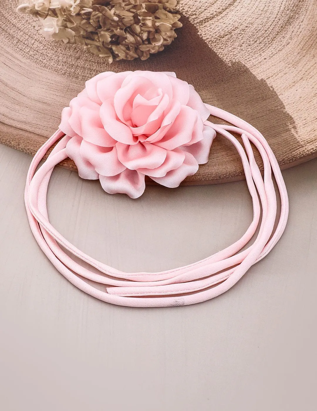 Rubans Soft Pink Satin Rose Choker Necklace - Elegant Statement Piece For Stylish Occasion