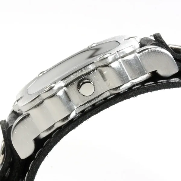 Rugged Black Watch with White Stitched Black Leather Cuff