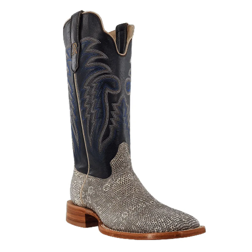 RW7900-2 R. Watson Men's Natural Ring Tail Lizard Chocolate Square Toe Cowboy Boot