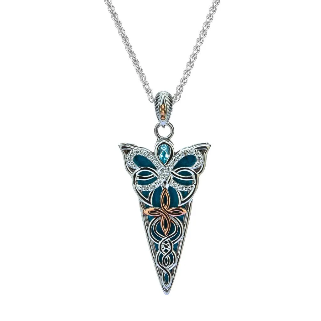 Silver and 10k Rose Gold Reversible Butterfly Enamel Pendant -Topaz and Cubic Zirconia