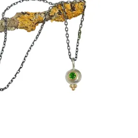 Silver and 18ct Gold, Chrome Diopside Pebble Necklace