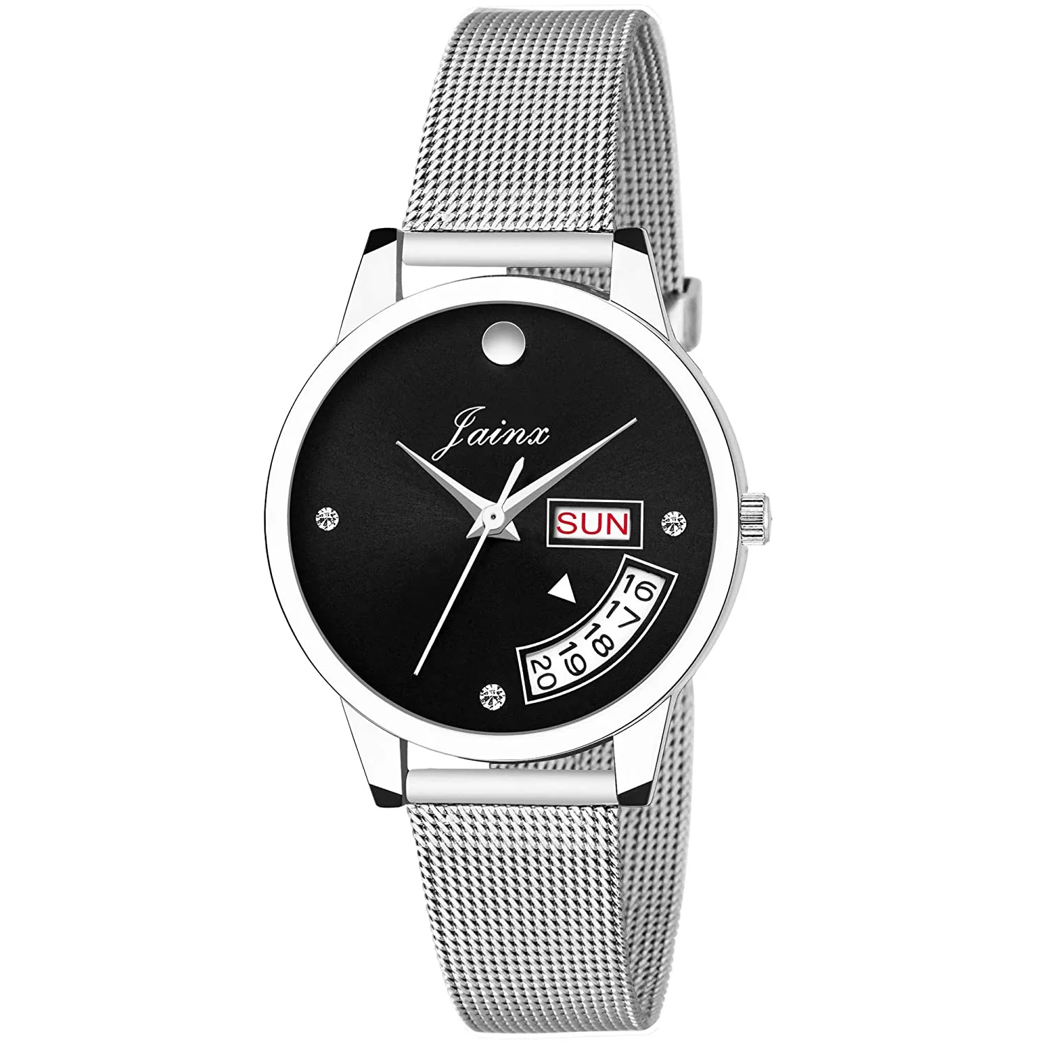 silver Day & Date Function Dial Steel Mesh Chain Analog Watch - For Women JW598