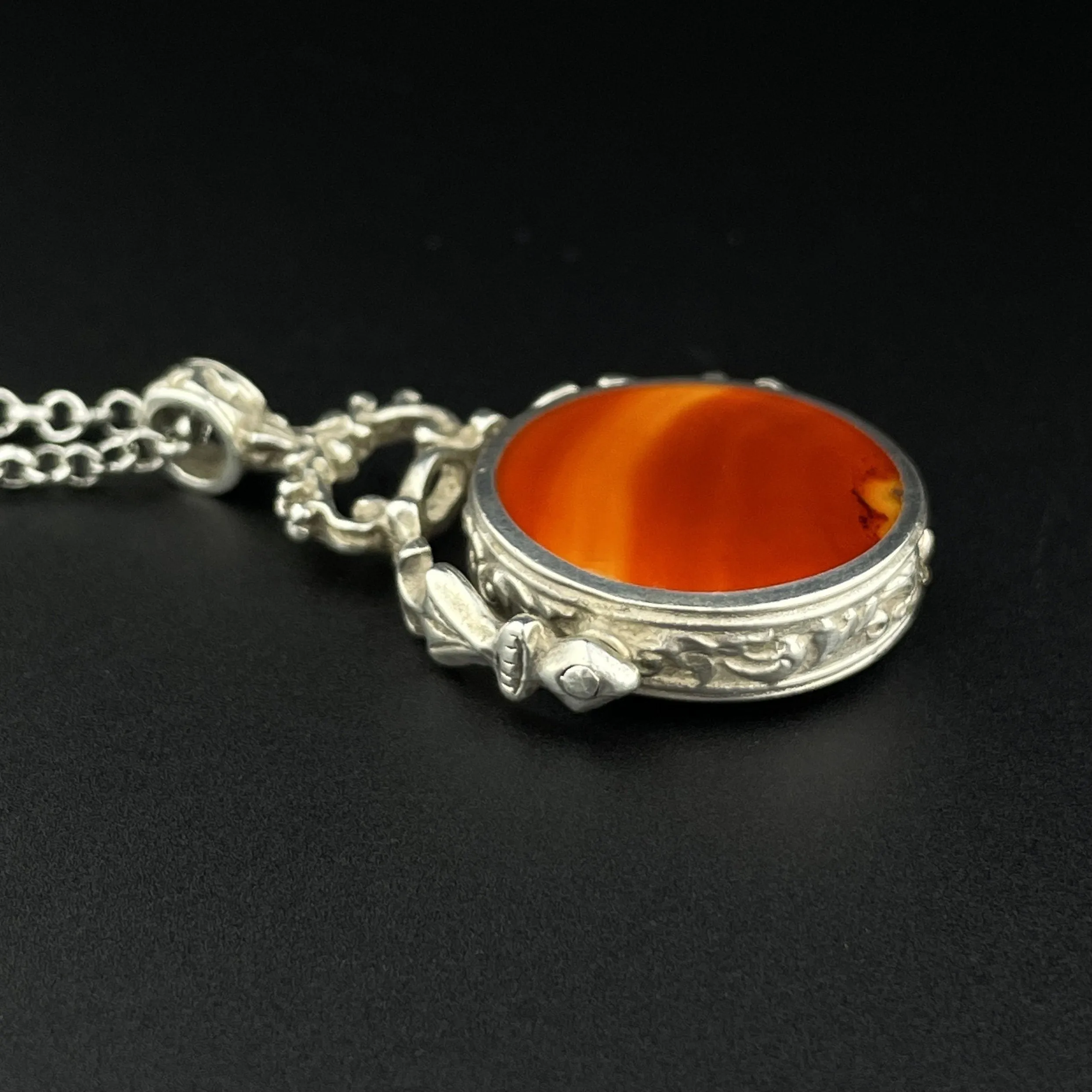 Silver Swivel Bloodstone Agate Watch Fob Charm Pendant