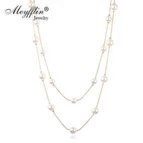 Simulated Pearl Jewelry Collier Fashion Long Necklaces & Pendants Big Multilayer Christmas Gifts Gold for Women Collares Bijoux