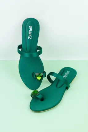 Spunkz Emerald Green Heart Shape Diamond Toe Ring Flats