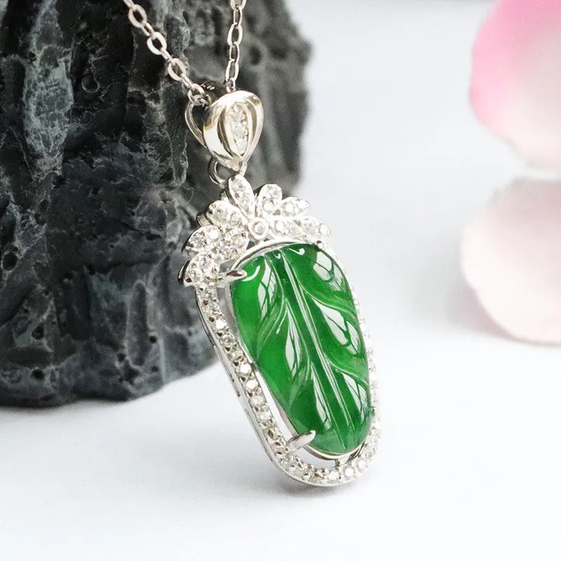 Starlight Sage Sterling Silver Jade Leaf Necklace with Zircon Embellishments