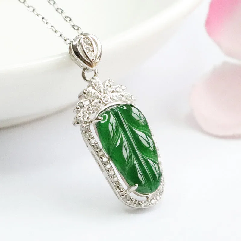 Starlight Sage Sterling Silver Jade Leaf Necklace with Zircon Embellishments