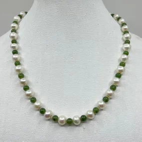 Sterling silver 11.5mm  pearl & jade necklace