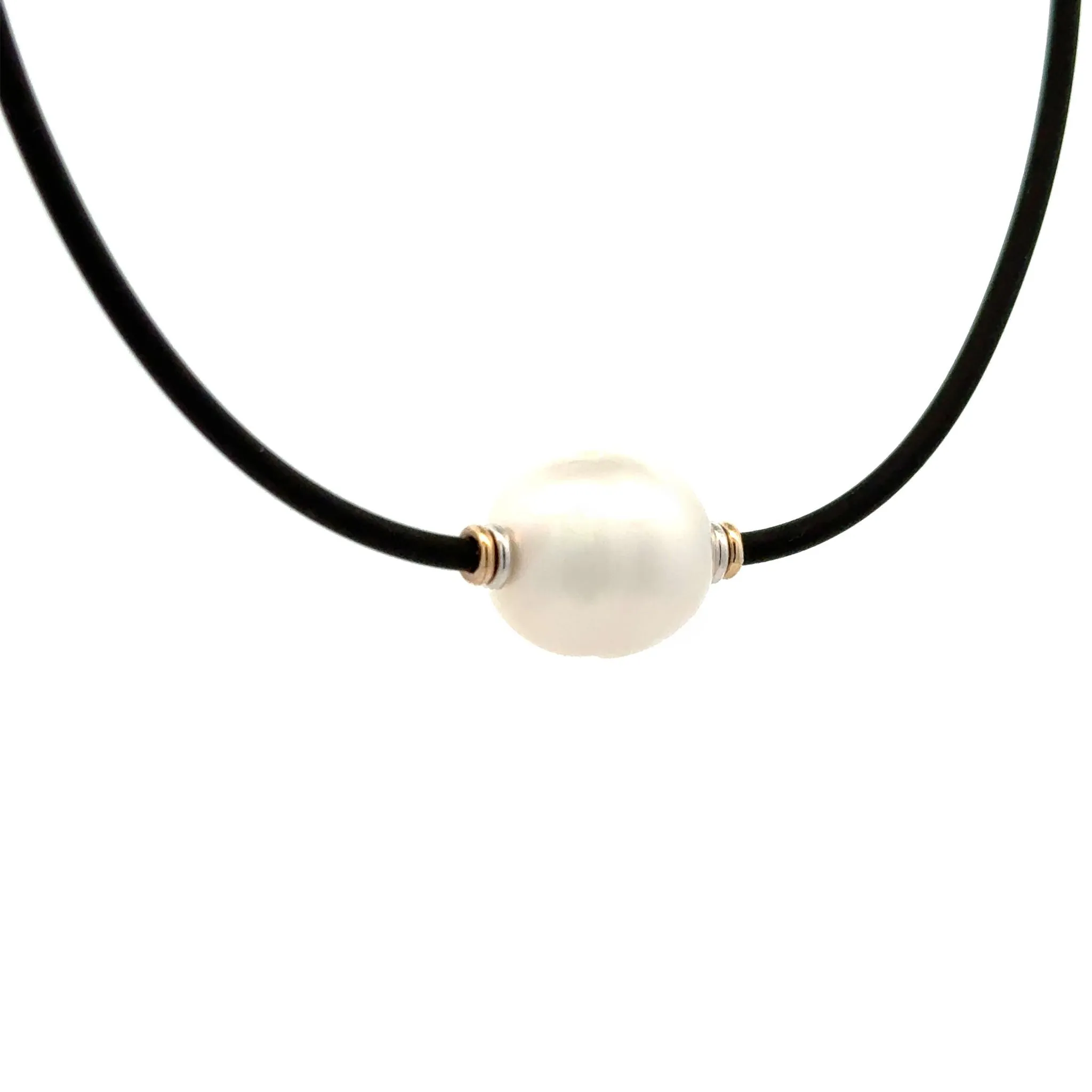 Sterling Silver & 9K Yellow Gold Australian South Sea Cultured 12-13mm Pearl Neoprene Necklace