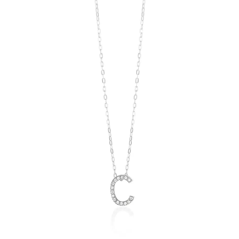 Sterling Silver Cubic Zirconia Initial "C" Pendant On 39 3cm Chain