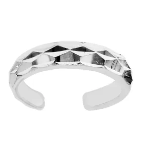 Sterling Silver Diamond Cut Cuff Style Adjustable Toe Ring