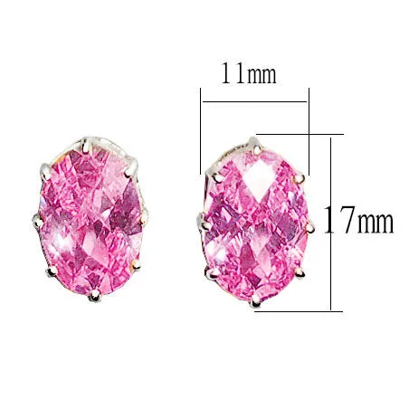 Sterling Silver Earrings with AAA Grade CZ in Pink for Women Pink Stone Color Style LOAS1369