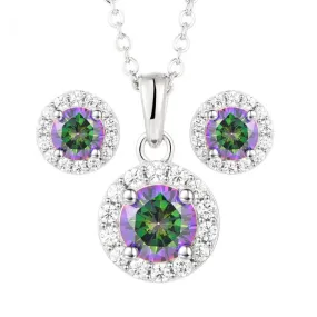 Sterling Silver Mystic Topaz Zirconia Pendant And Stud Set on 45cm Chain