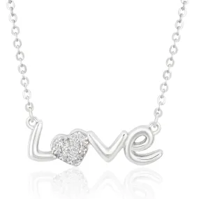 Sterling Silver Rhodium Plated Cubic Zirconia Heart Love Pendant With 42   3cm Chain