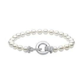 Sterling Silver White Shell Pearl and Clear Cubic Zirconia Bracelet B5472