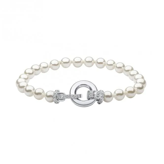 Sterling Silver White Shell Pearl and Clear Cubic Zirconia Bracelet B5472