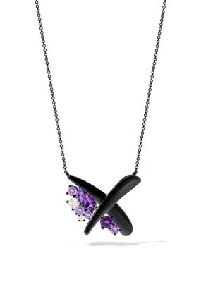 Sumi Stroke Midnight Silver Waterfall Amethyst Ombre Pendant Necklace