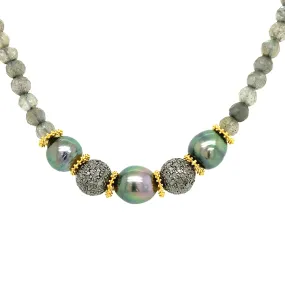 Tahitian Pearl & Diamond Bead Necklace