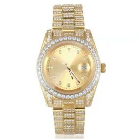 THE GOLDEN TIME® - Iced Out Diamond Presidential Watch in 18K Gold