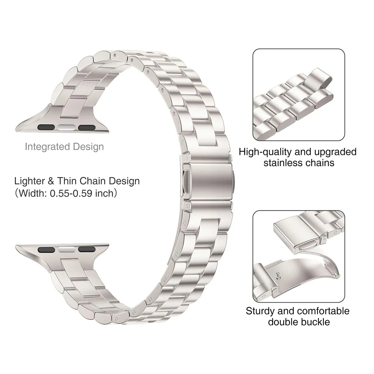 Thin Metal Apple Watch Band For Apple Watch Series 10 | Ultra 2 | 8 Ultra | 9 | 8 | 7 | 6 | Starlight