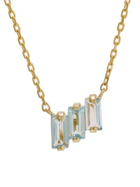 Three Baguette Blue Topaz Yellow Gold Necklace