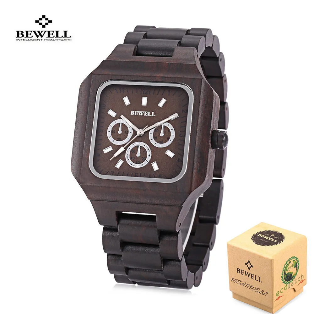 Top Brand Luxury Bewell Men Watch Wooden Quartz Watches Fashion Casual Watches Nature Square Relogio Masculino horloges mannen