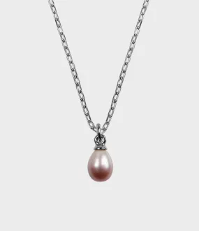 Vermeer Pearl Drop Necklace / Sterling Silver / Pear Shaped Pink Pearl