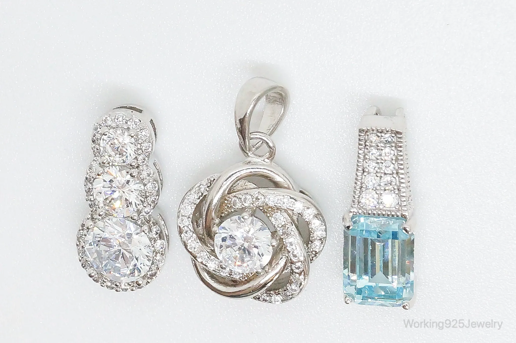 Vintage Blue Topaz & Cubic Zirconia Sterling Silver Necklace Pendants