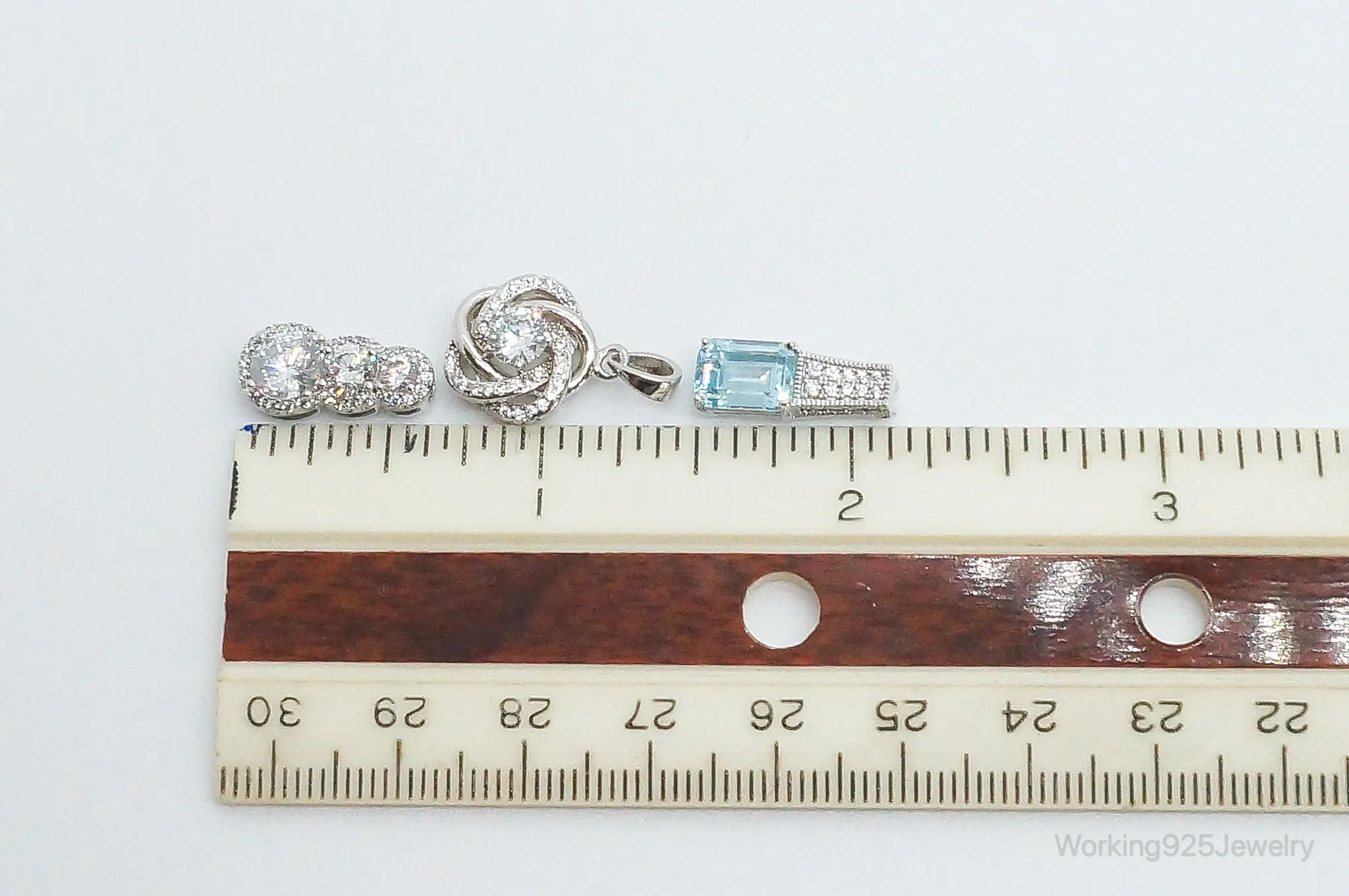 Vintage Blue Topaz & Cubic Zirconia Sterling Silver Necklace Pendants