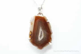 Vintage Large Brown Crazy Lace Agate Sterling Silver Necklace