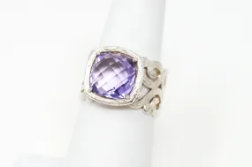 Vintage Purple Amethyst Cut Out Scroll Sterling Silver Ring - Sz 6 - 784661124