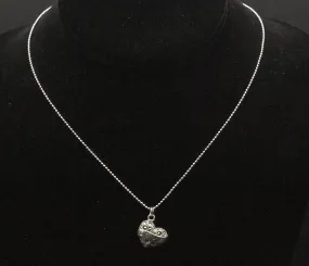 Vintage Sterling Silver and Marcasite Heart Pendant on Stainless Steel Chain Necklace - 16"